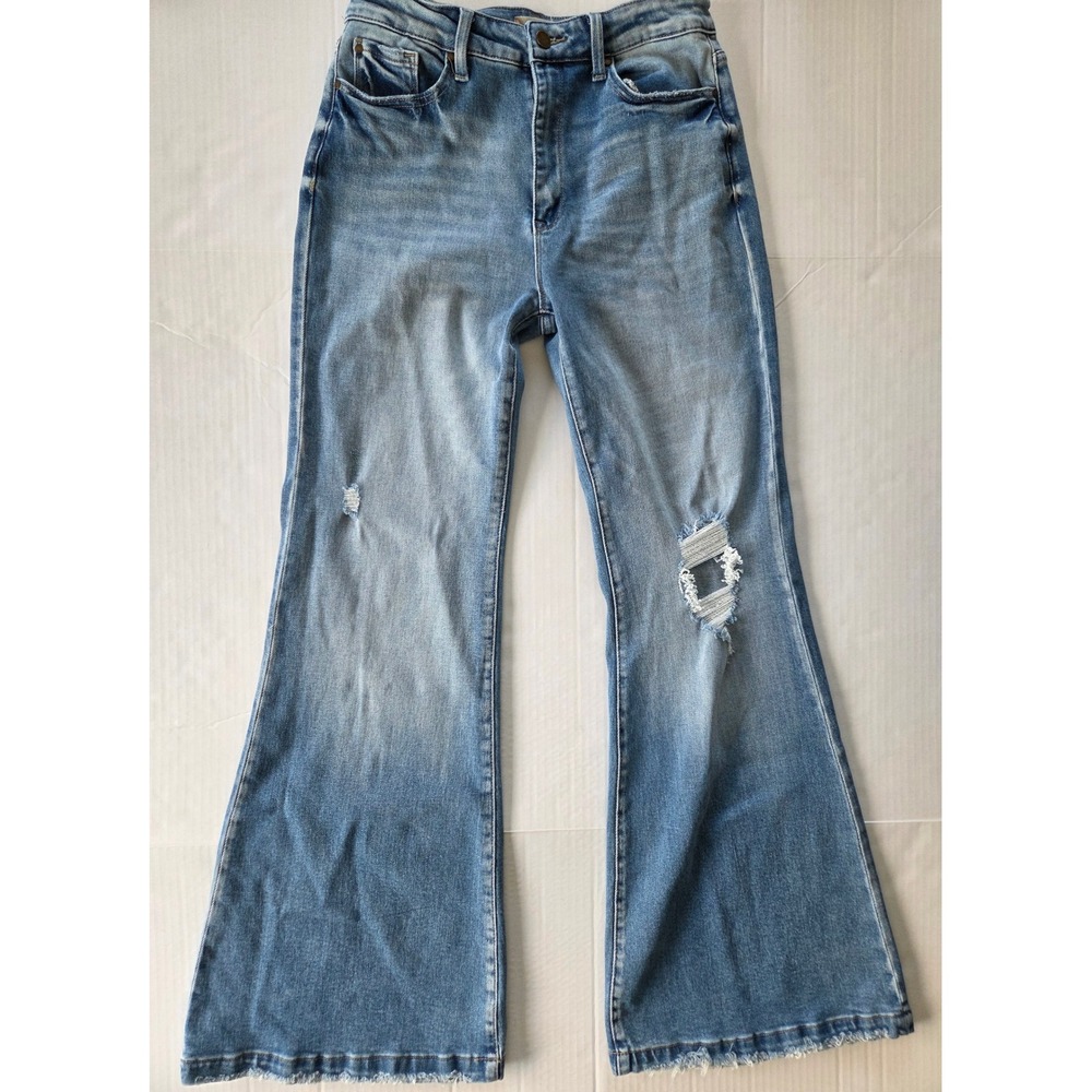 Altar'd State Petra 153 Flare Jeans Womens 11 Blue Distressed High Rise Wide Leg